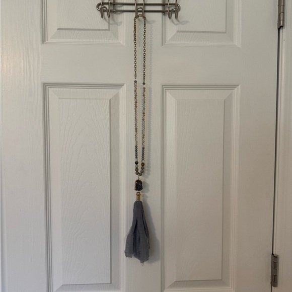 Source Unknown Gray Blue Beaded Necklace with Tassel - Picture 2 of 3